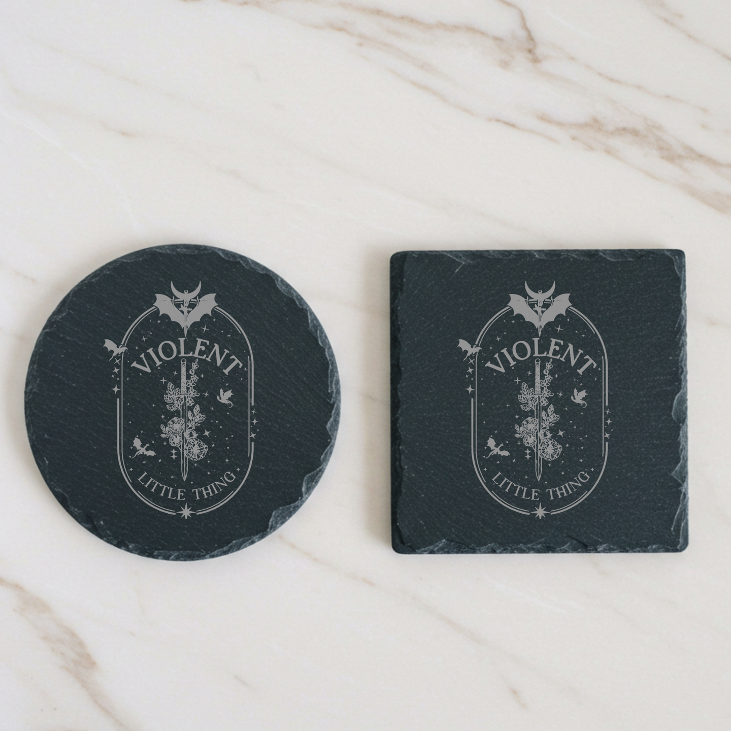 'Violent Little Thing' Engraved Slate Coaster