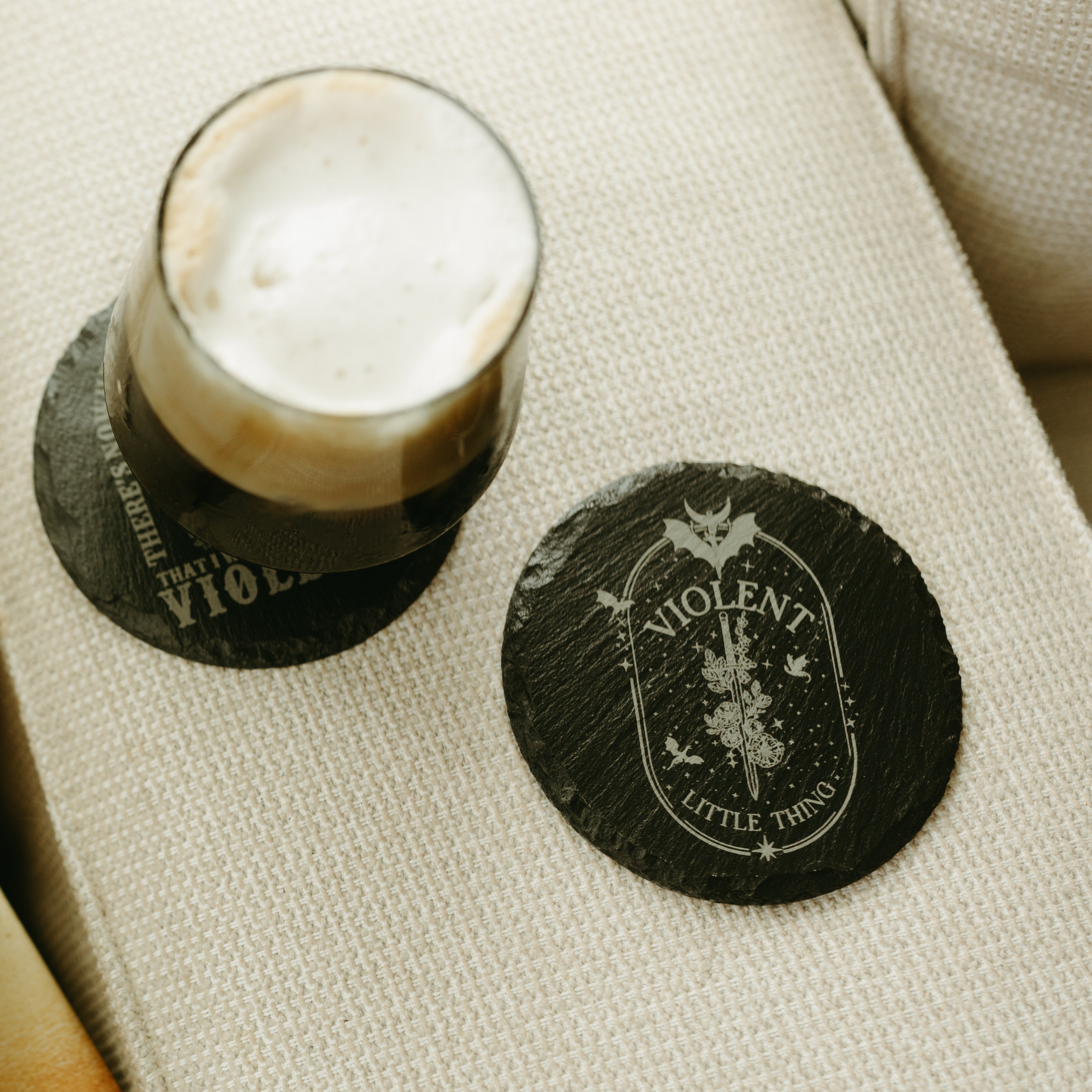 'Violent Little Thing' Engraved Slate Coaster