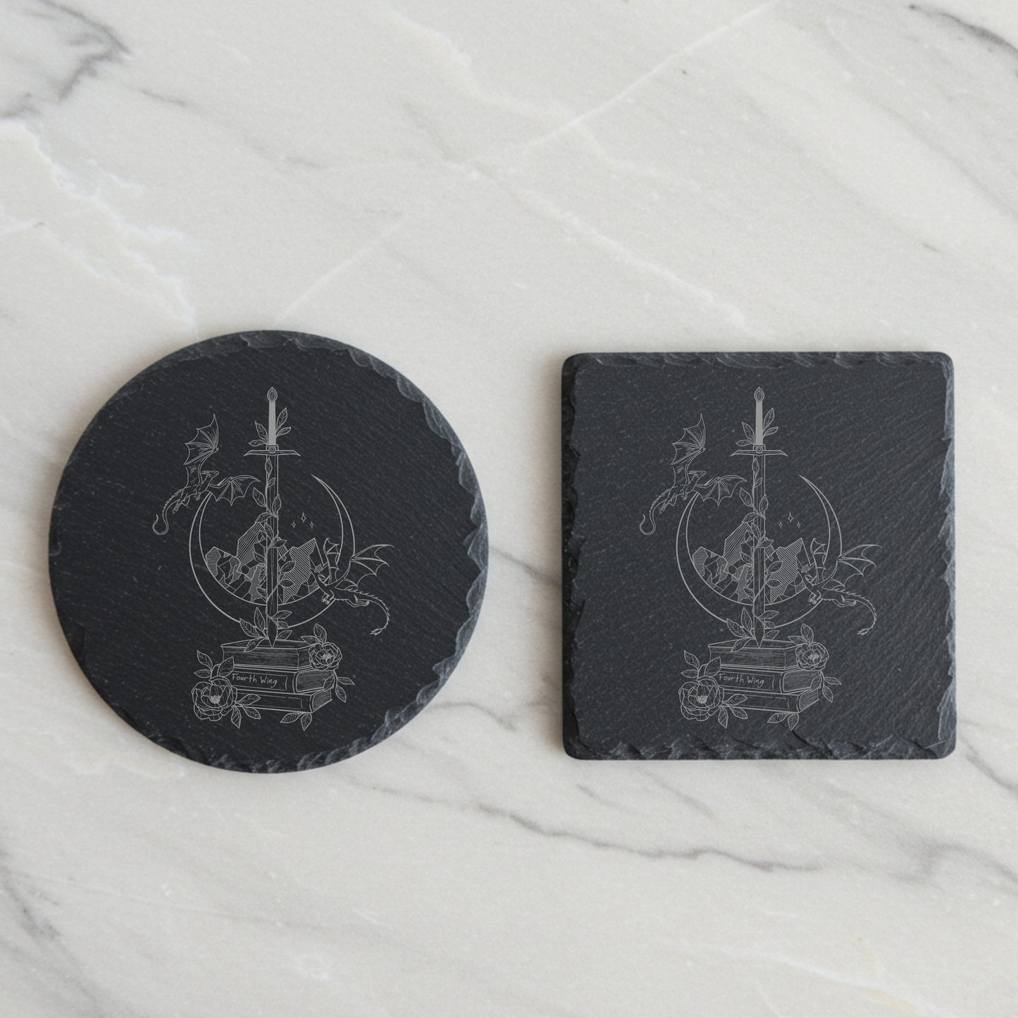 'Moonlight & Steel' Engraved Slate Coaster