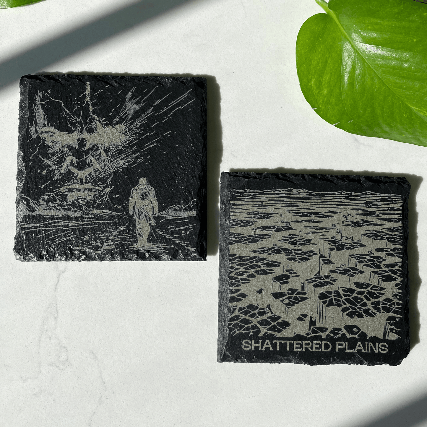 'Shattered Plains' Engraved Slate Coaster