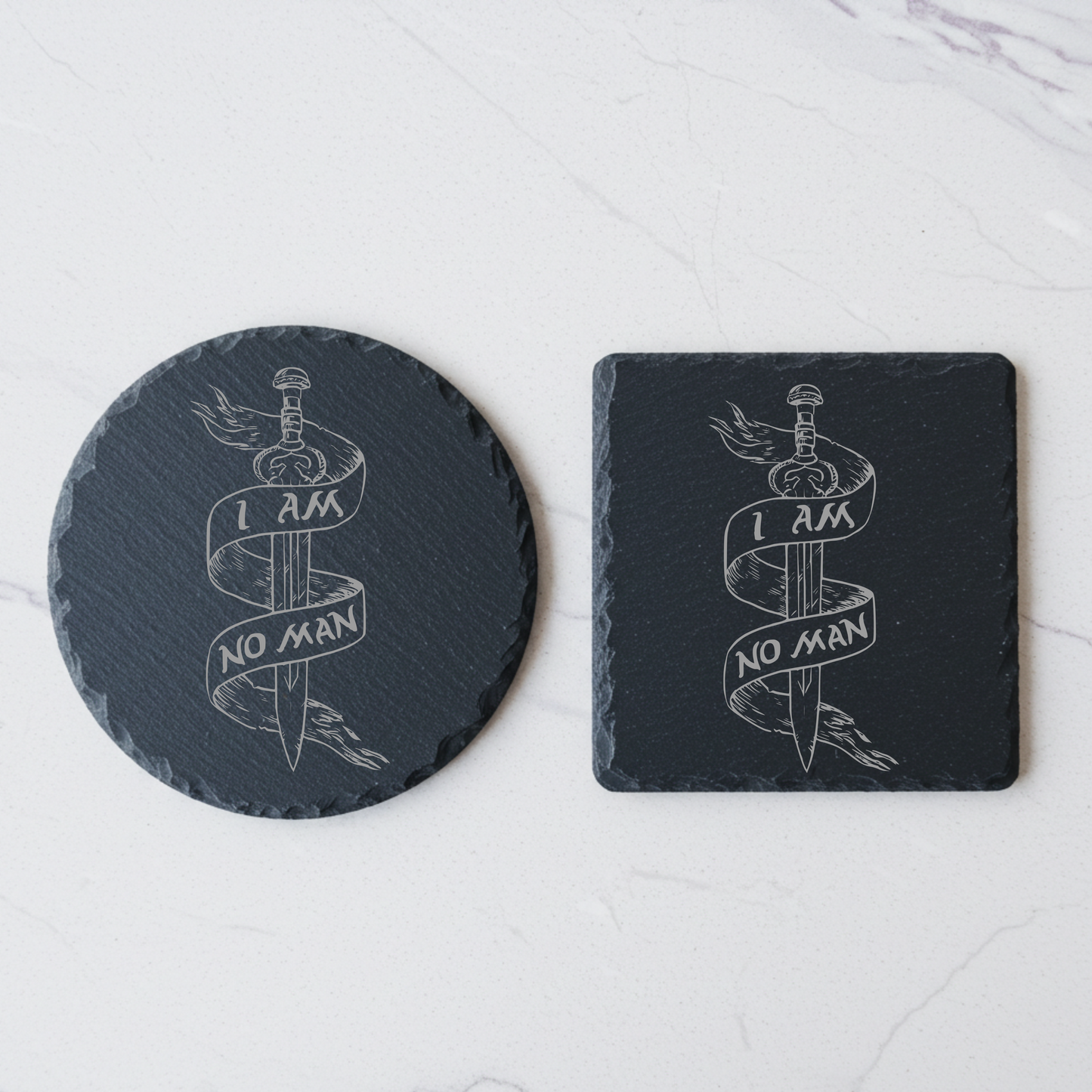 'I Am No Man' Engraved Slate Coaster